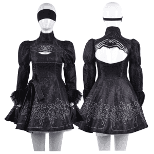 Front view of YoRHa No. 2 Type B cosplay costume from Nier: Automata, featuring detailed design and premium fabric.