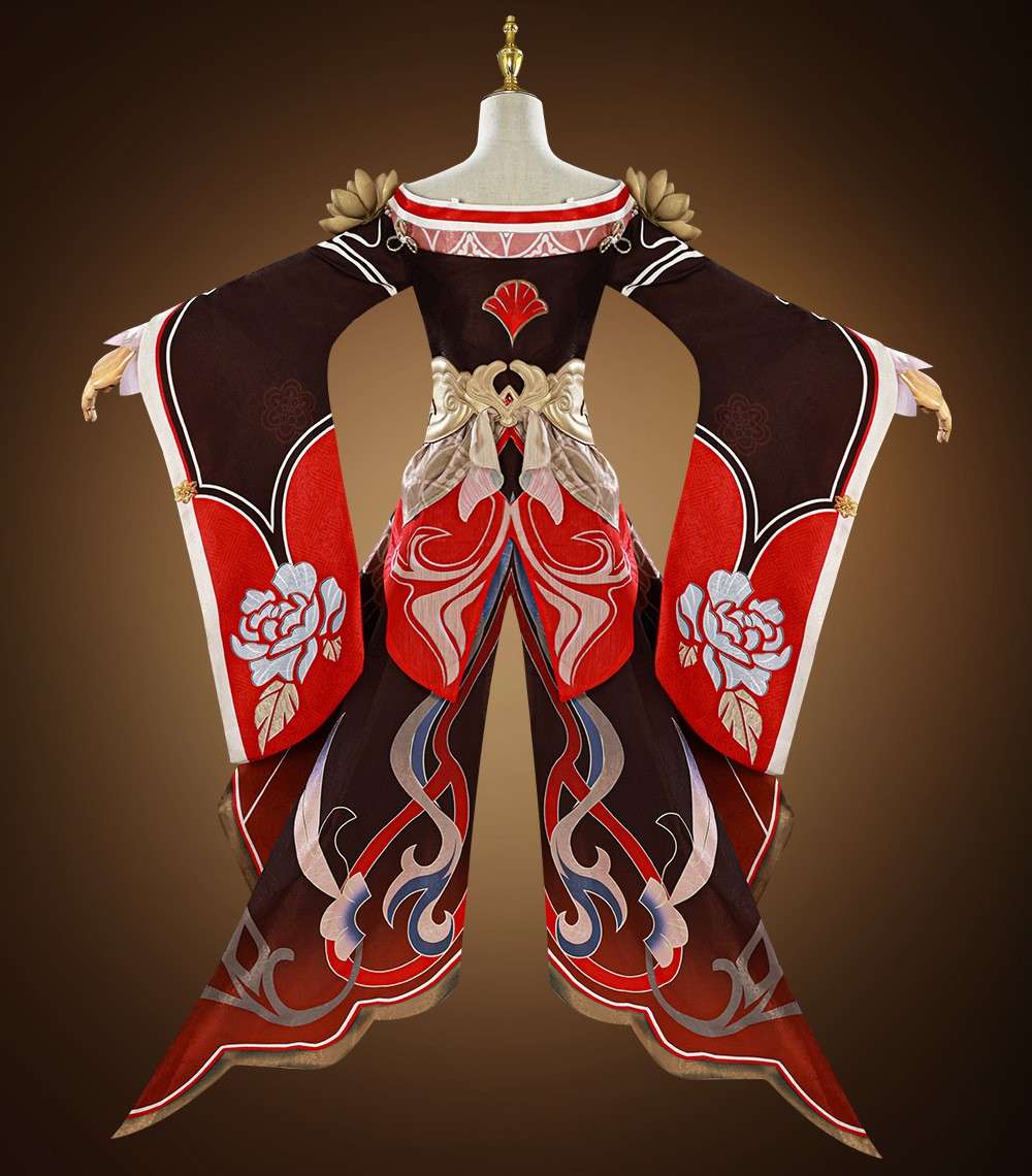 Back design of Fugue Tingyun costume showing cape and waist detail