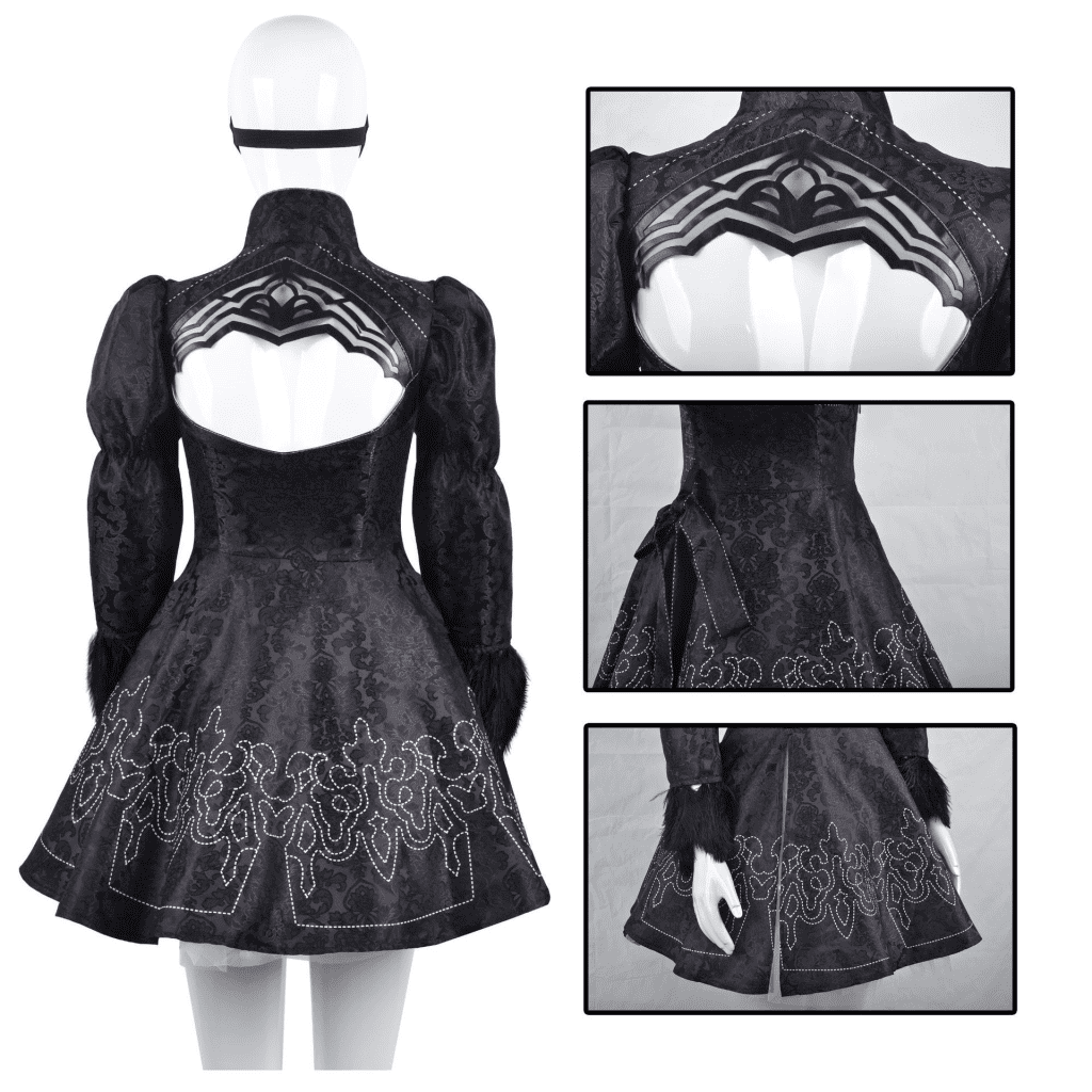 Front view of YoRHa No. 2 Type B cosplay costume from Nier: Automata, featuring detailed design and premium fabric.