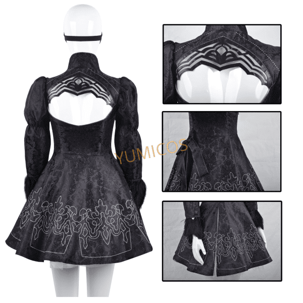 Front view of YoRHa No. 2 Type B cosplay costume from Nier: Automata, featuring detailed design and premium fabric.