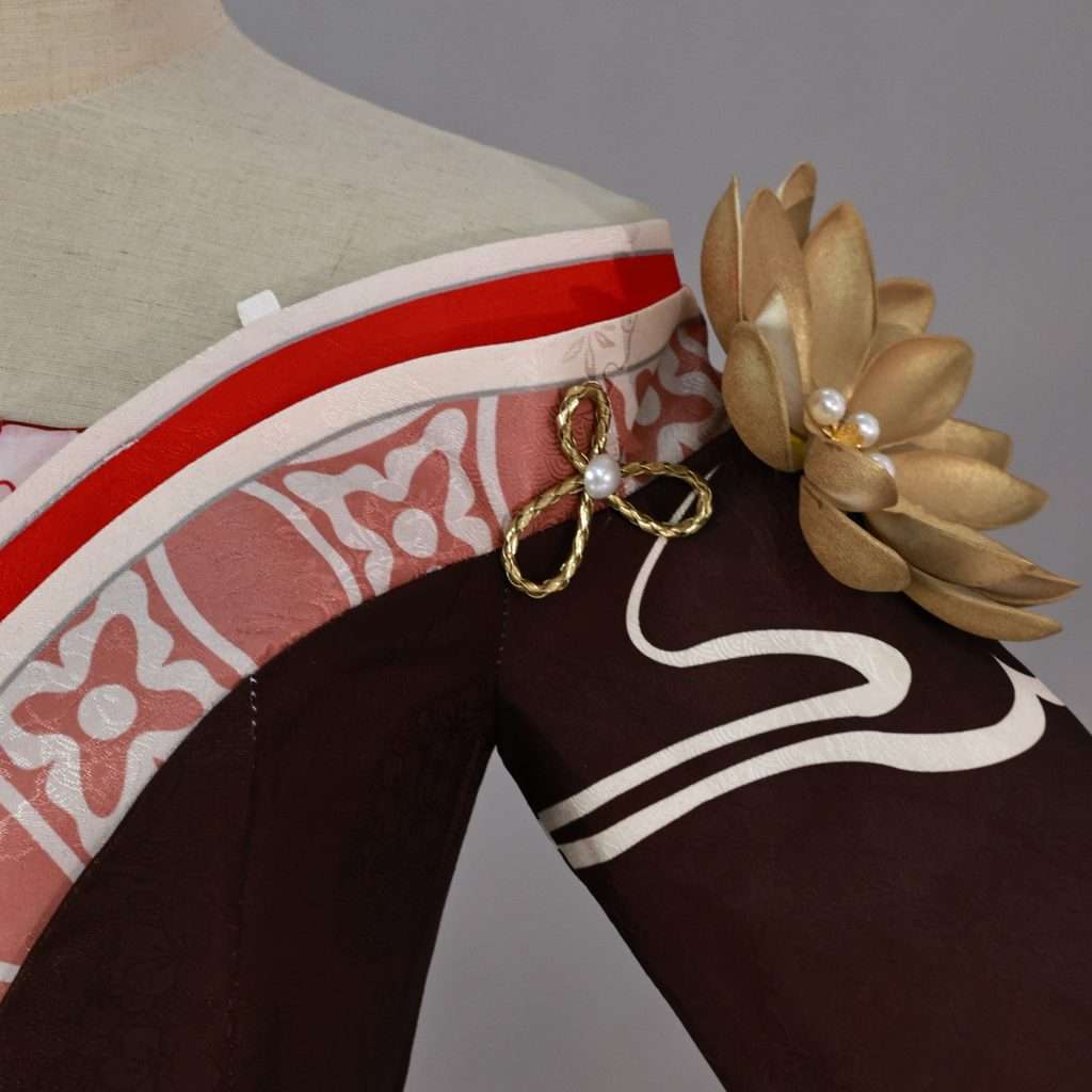 Close-up of Tingyun cosplay's accessories and fabric pattern