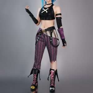 Jinx Cosplay Costume from Arcane: League of Legends – Front view of the outfit