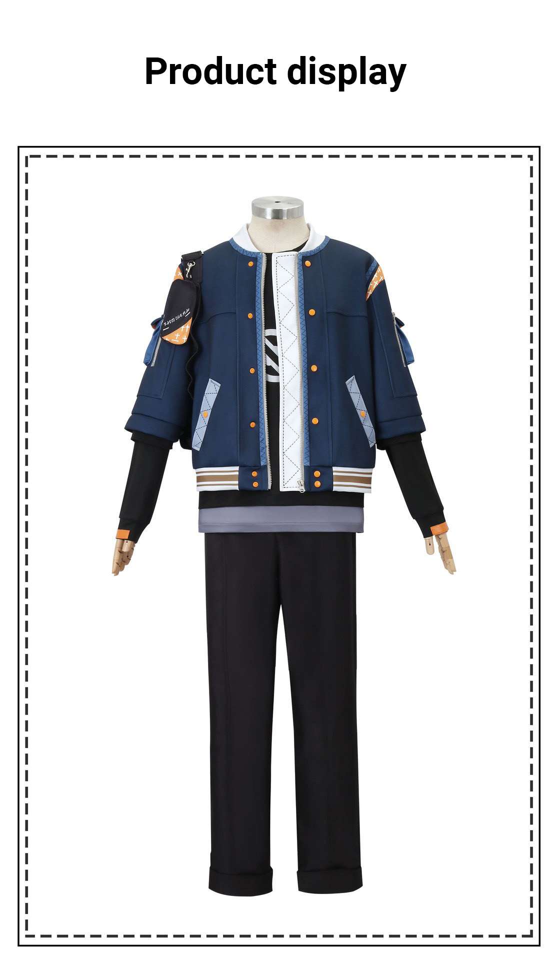 A Zenless Zone Zero Wise cosplay jelmezének elülső nézete. 
