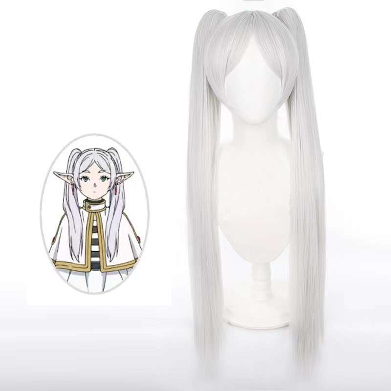 Frieren-Cosplay-Wig-Front-View - Frieren cosplay paróka előlnézetből, amely élethű formázást mutat.
