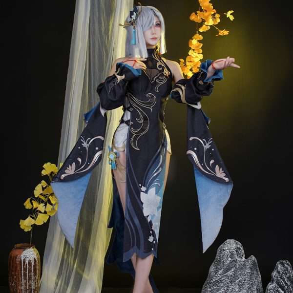 Front view of Shenhe Hai Deng Festival Cosplay Costume from Genshin Impact