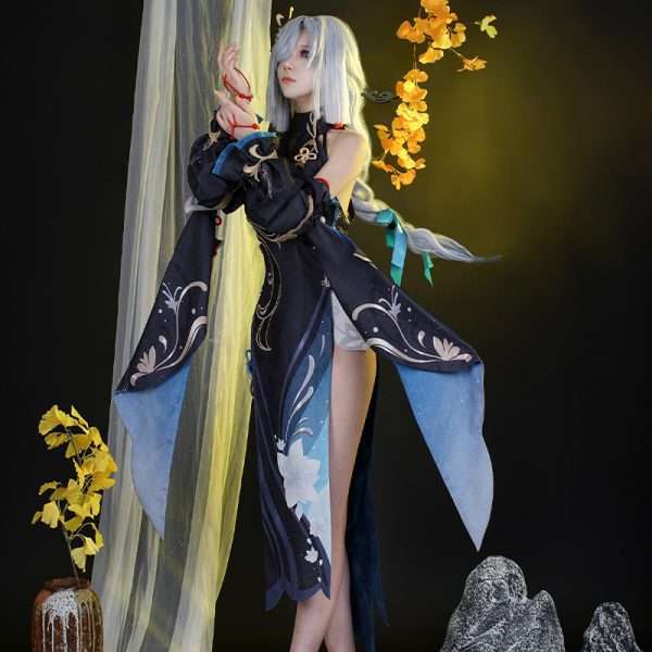 Front view of Shenhe Hai Deng Festival Cosplay Costume from Genshin Impact