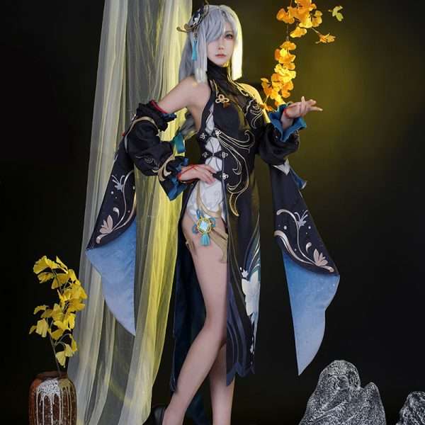 Front view of Shenhe Hai Deng Festival Cosplay Costume from Genshin Impact