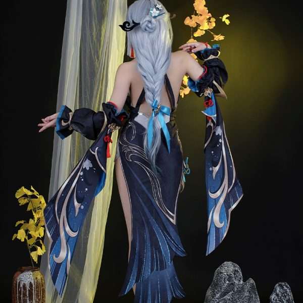 Back view of Shenhe Hai Deng Festival Cosplay Costume