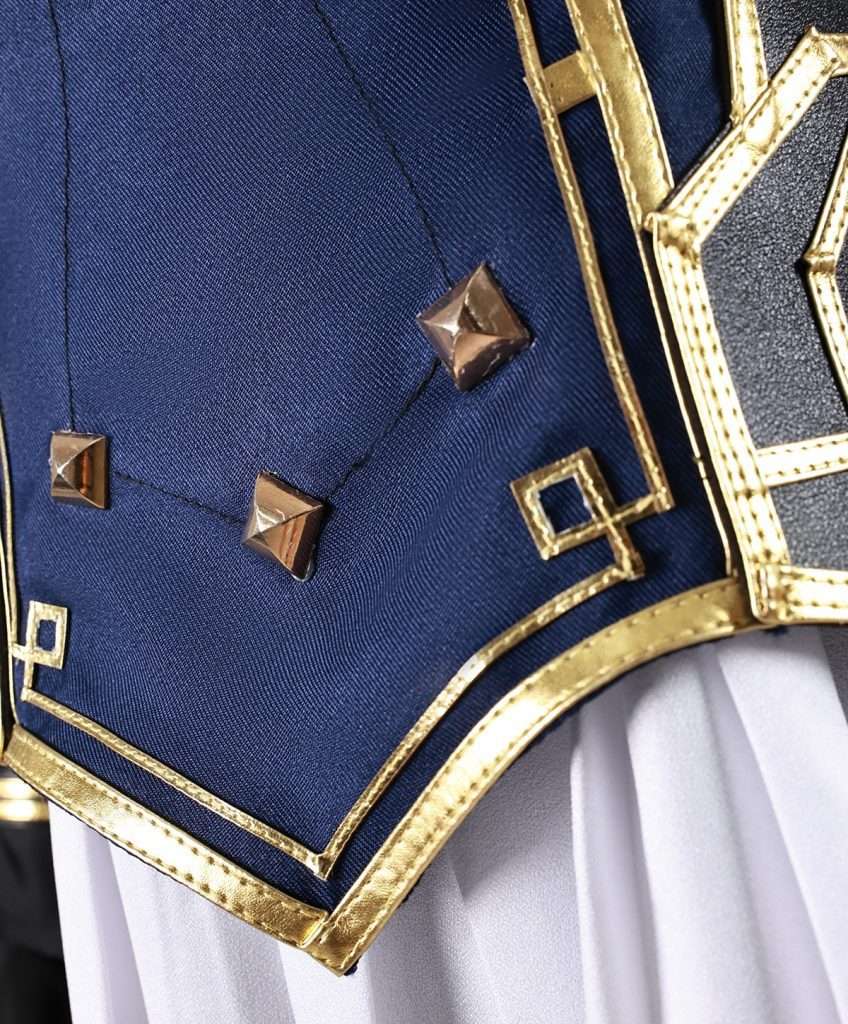 Close-up details of Caitlyn Cosplay Costume, showcasing fabric and design 