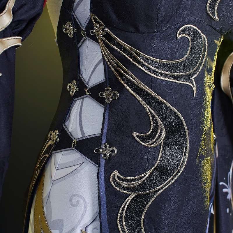 Close-up details of Shenhe Frostflower Dew New Year Outfit