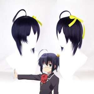 Dark brown anime wig with eye-covering fringe