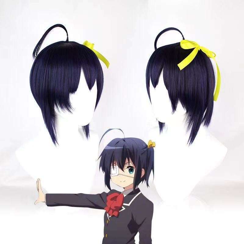 rikka-wig-front-view - Parrucca anime castano scuro con frangia copri occhi