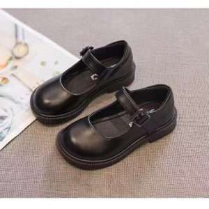 Black gothic lolita shoes with strap detail