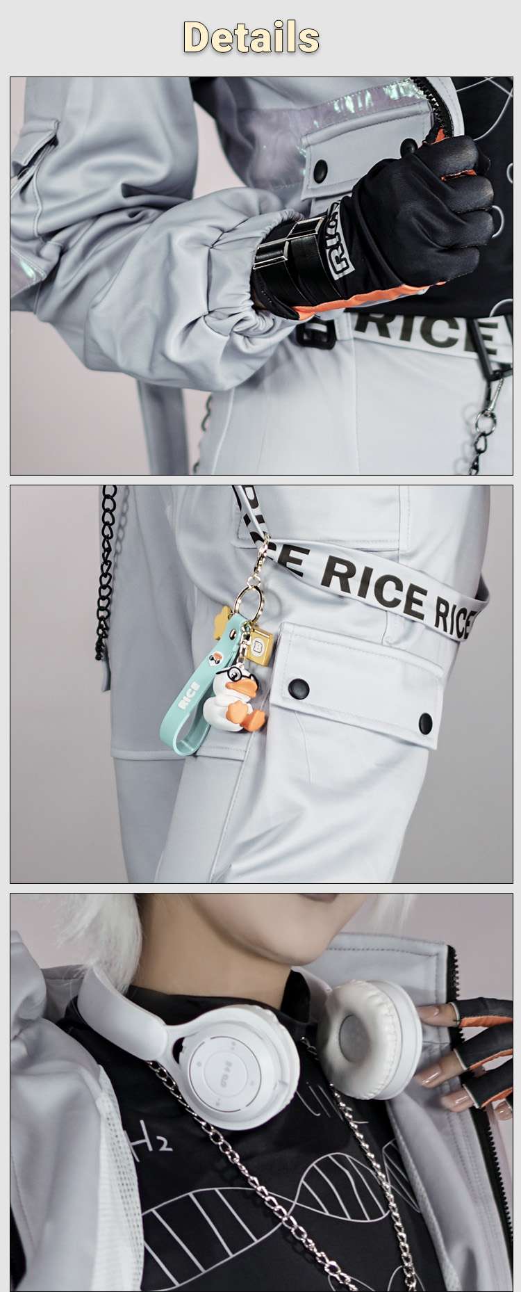 Close-up details of Prisoner Cosplay Costume 