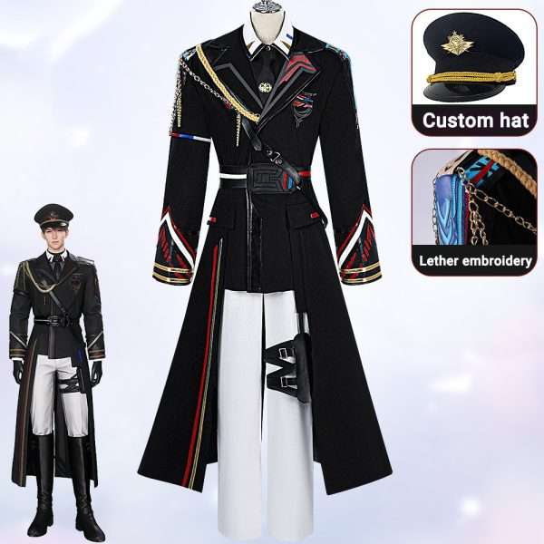Vista frontal do traje de cosplay de Caleb Farspace Coronel Set