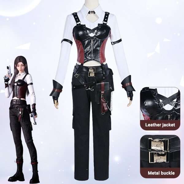Vista frontal do traje de cosplay Love and DeepSpace DeepSpace Hunter