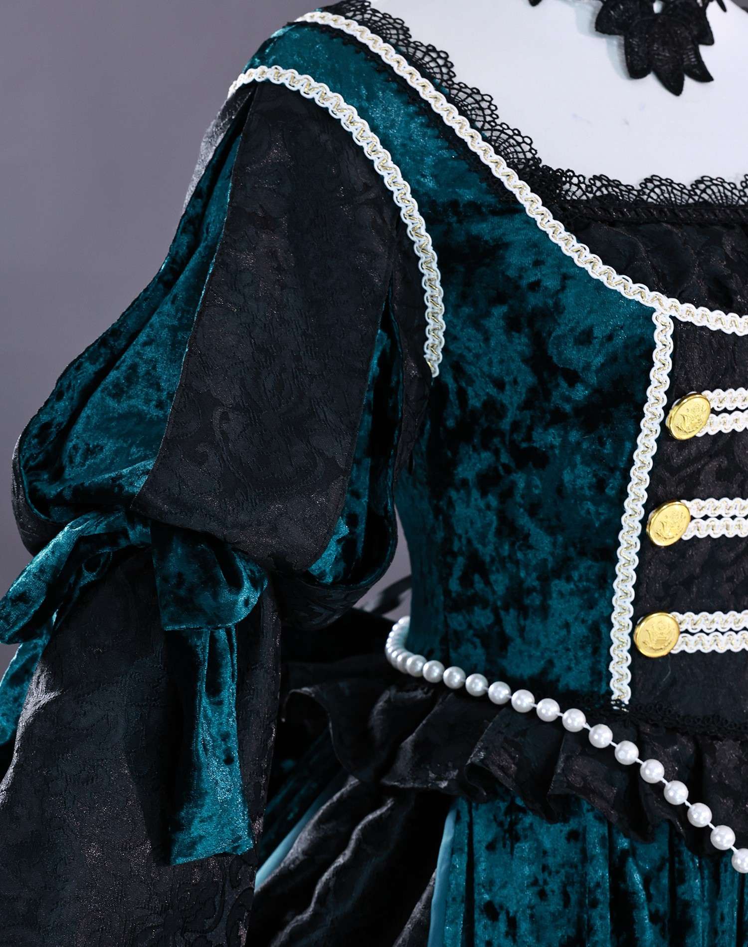 Close-up details of Black Butler Ciel Phantomhive Green Witch cosplay costume