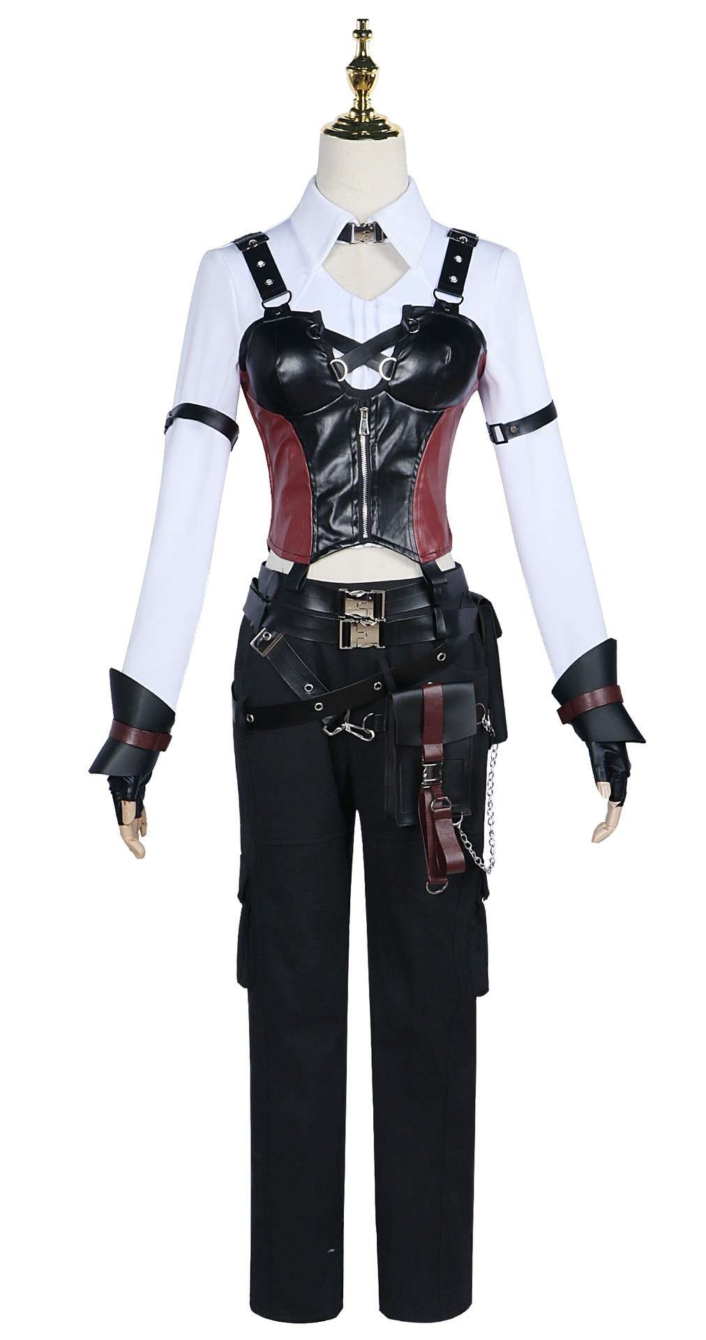 Vista frontal do traje de cosplay Love and DeepSpace DeepSpace Hunter