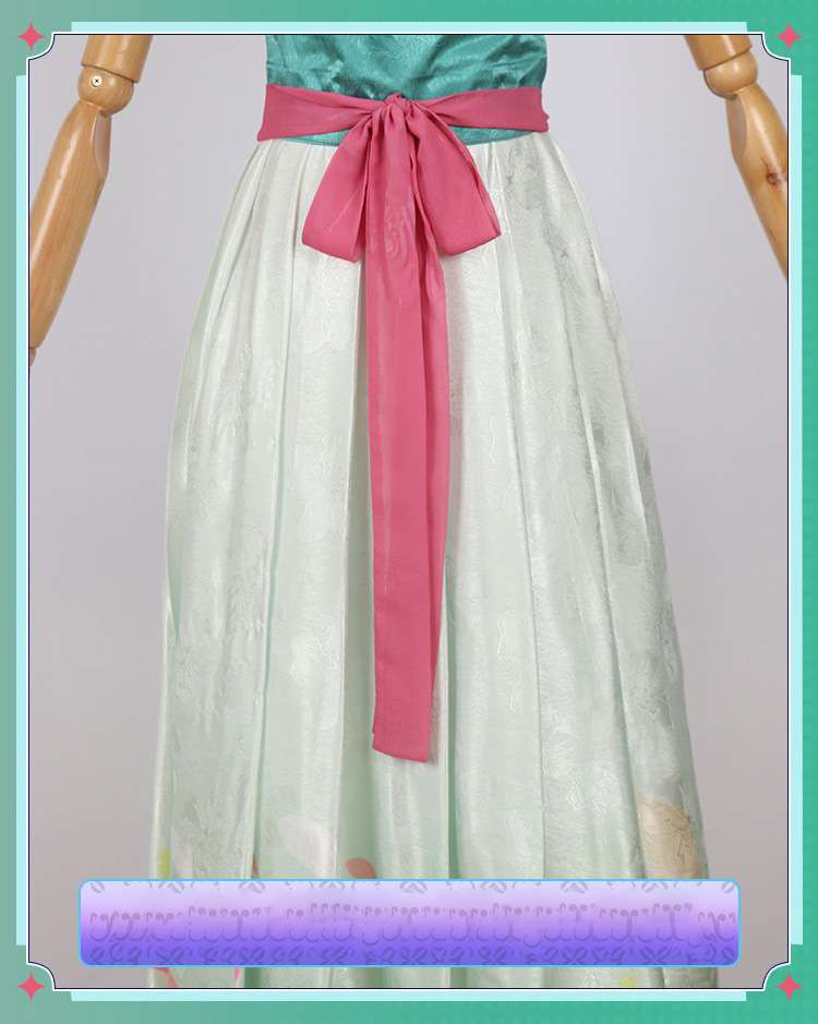 Lähikuva yksityiskohdista Maomao Green Hanfu Style Cosplay puku 