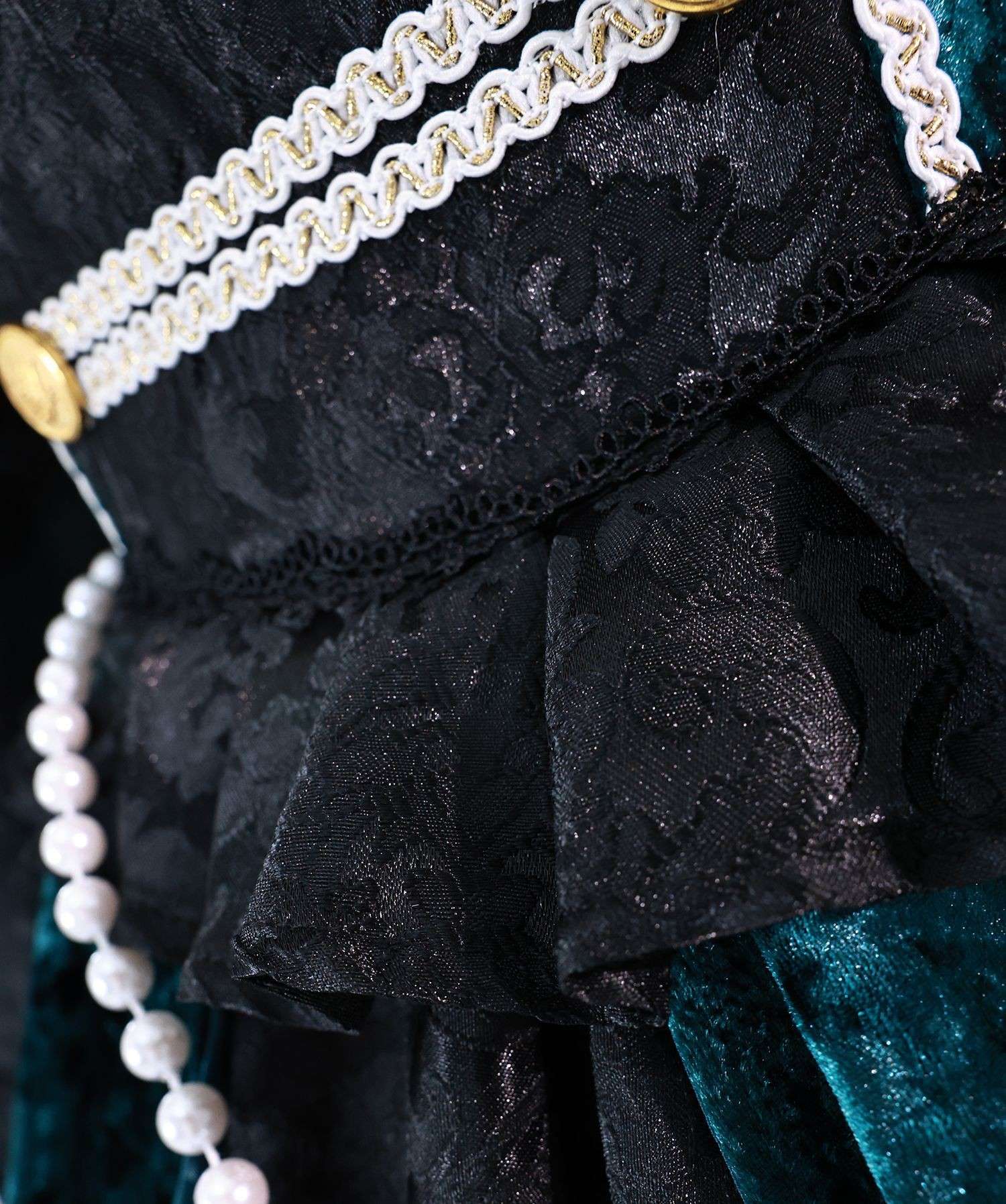 Close-up details of Black Butler Ciel Phantomhive Green Witch cosplay costume
