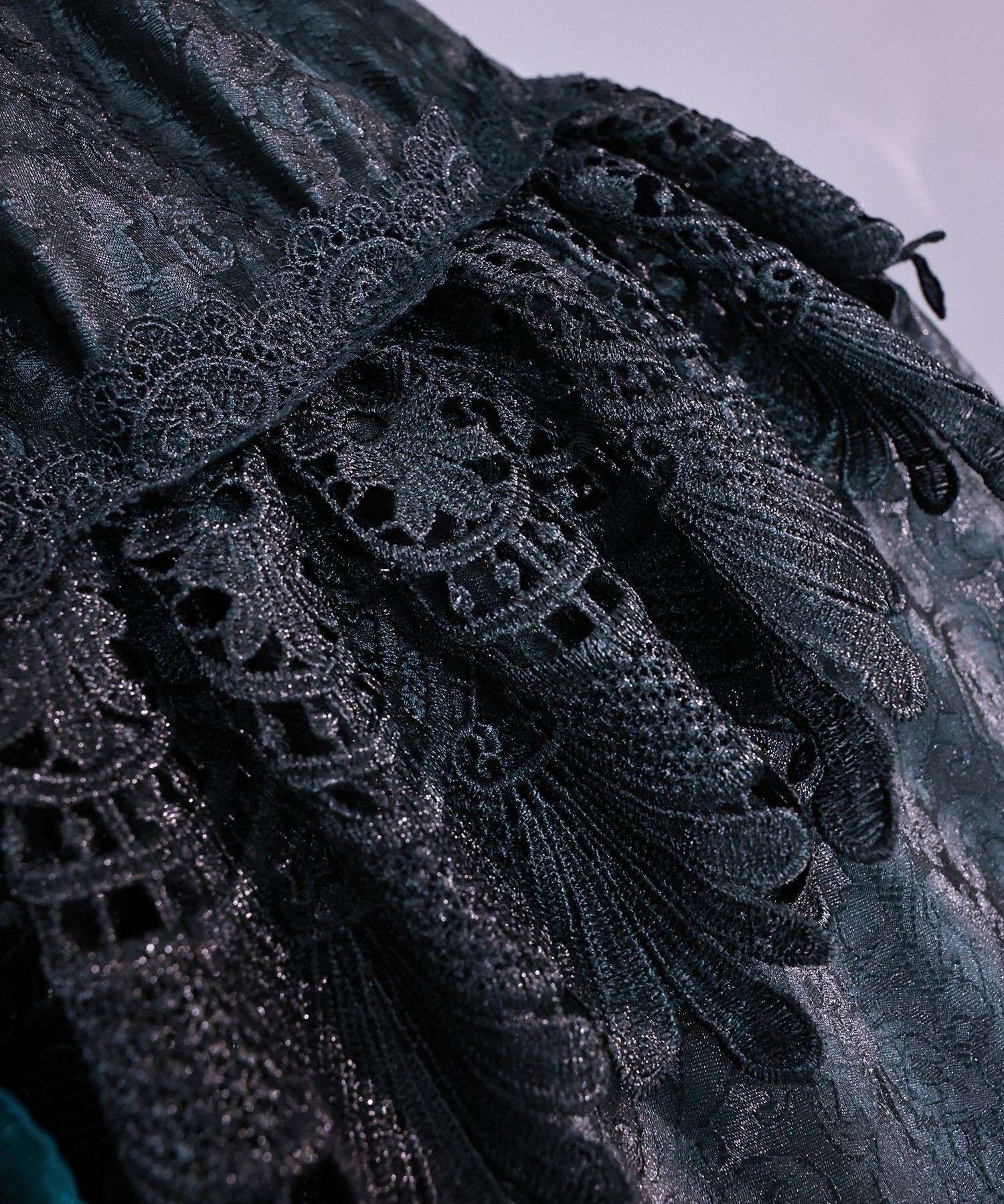 Close-up details of Black Butler Ciel Phantomhive Green Witch cosplay costume