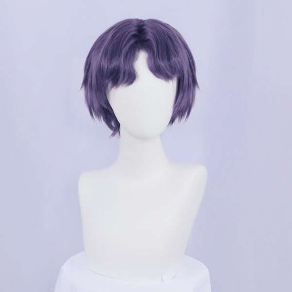 Vista frontale della parrucca Rafayel Cosplay viola di Love and DeepSpace