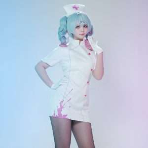 Front view of Project Sekai Rabbit Hole Nurse Uniform Cosplay Costume