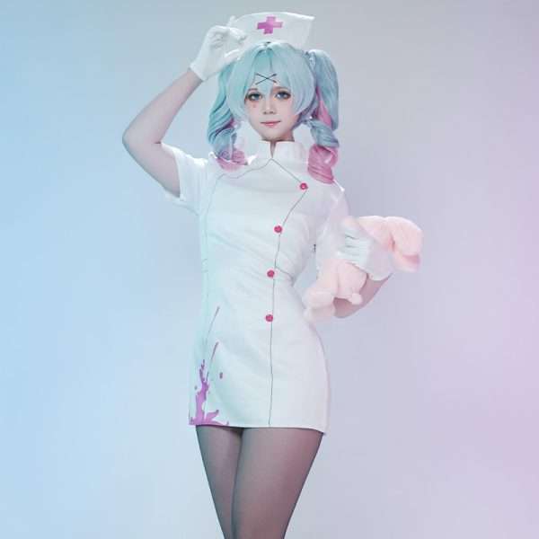 Front view of Project Sekai Rabbit Hole Nurse Uniform Cosplay Costume