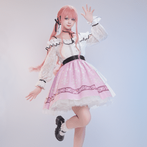 Front view of Infinity Nikki Nikki Cosplay Pink Dress