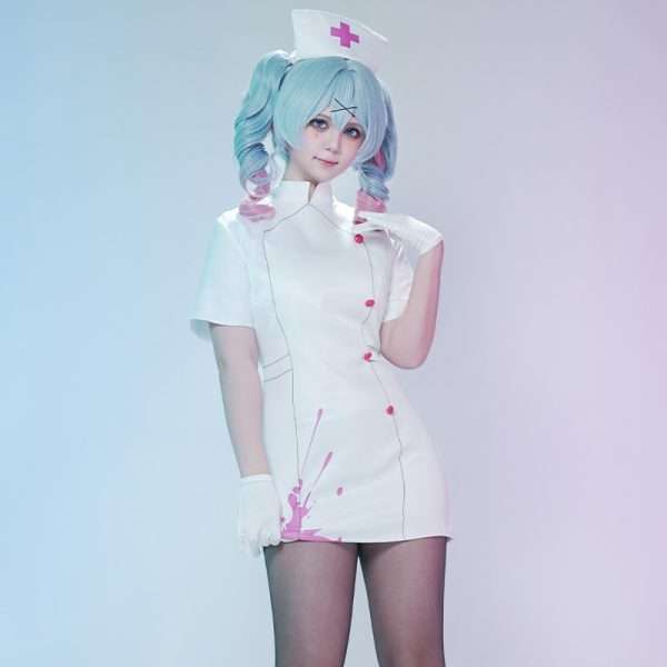 Front view of Project Sekai Rabbit Hole Nurse Uniform Cosplay Costume