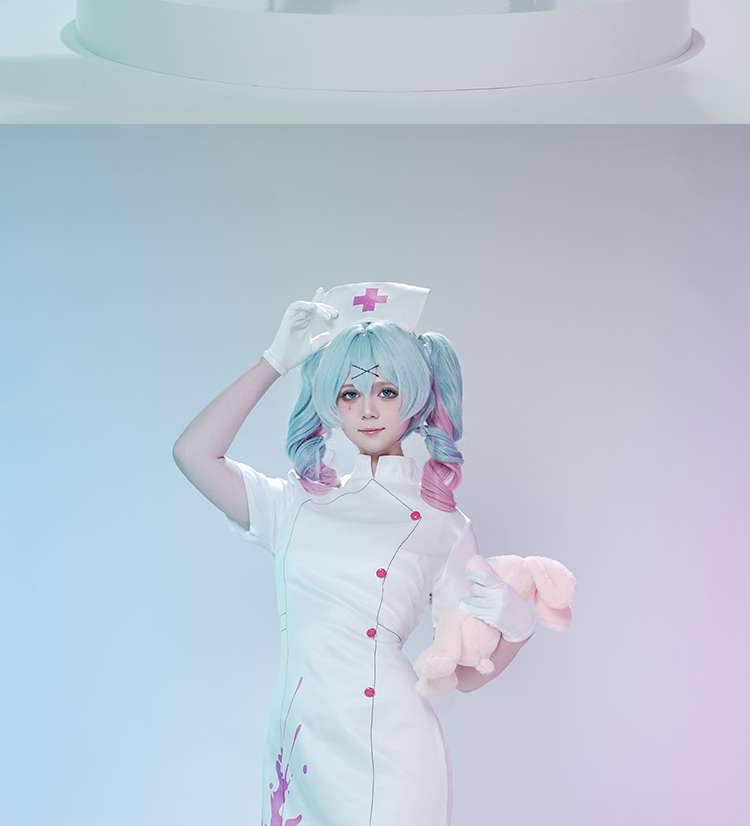 Front view of Project Sekai Rabbit Hole Nurse Uniform Cosplay Costume