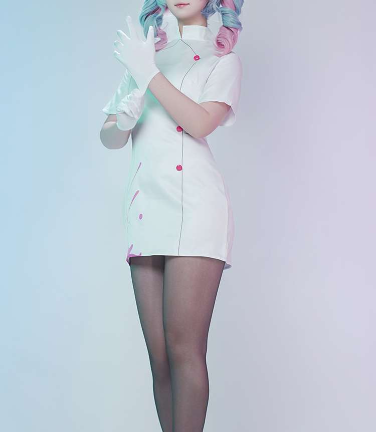  Front view of Project Sekai Rabbit Hole Nurse Uniform Cosplay Costume