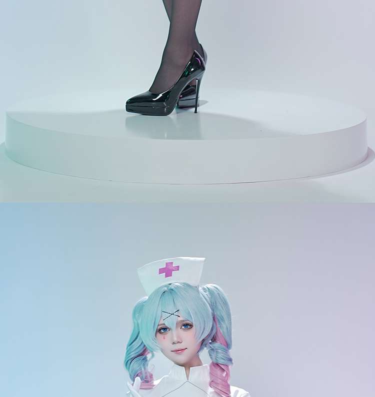  Front view of Project Sekai Rabbit Hole Nurse Uniform Cosplay Costume