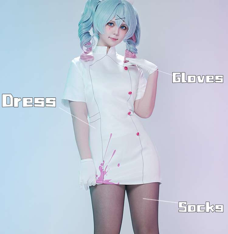 Front view of Project Sekai Rabbit Hole Nurse Uniform Cosplay Costume