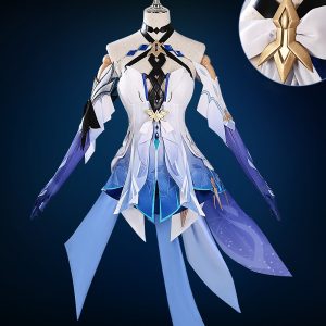 Full front view of Genshin Skirk cosplay costume