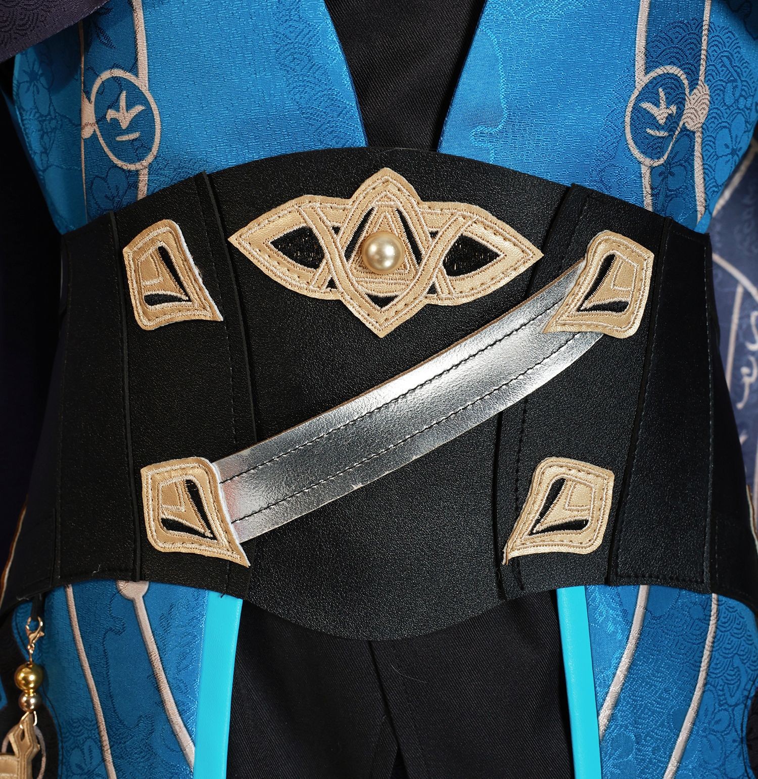 Close-up of Anaxa costume detailing and embroidery