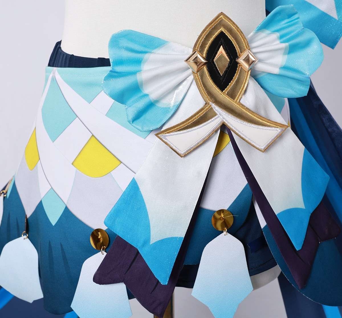 Close-up of Mualani costume accessories and fabric texture