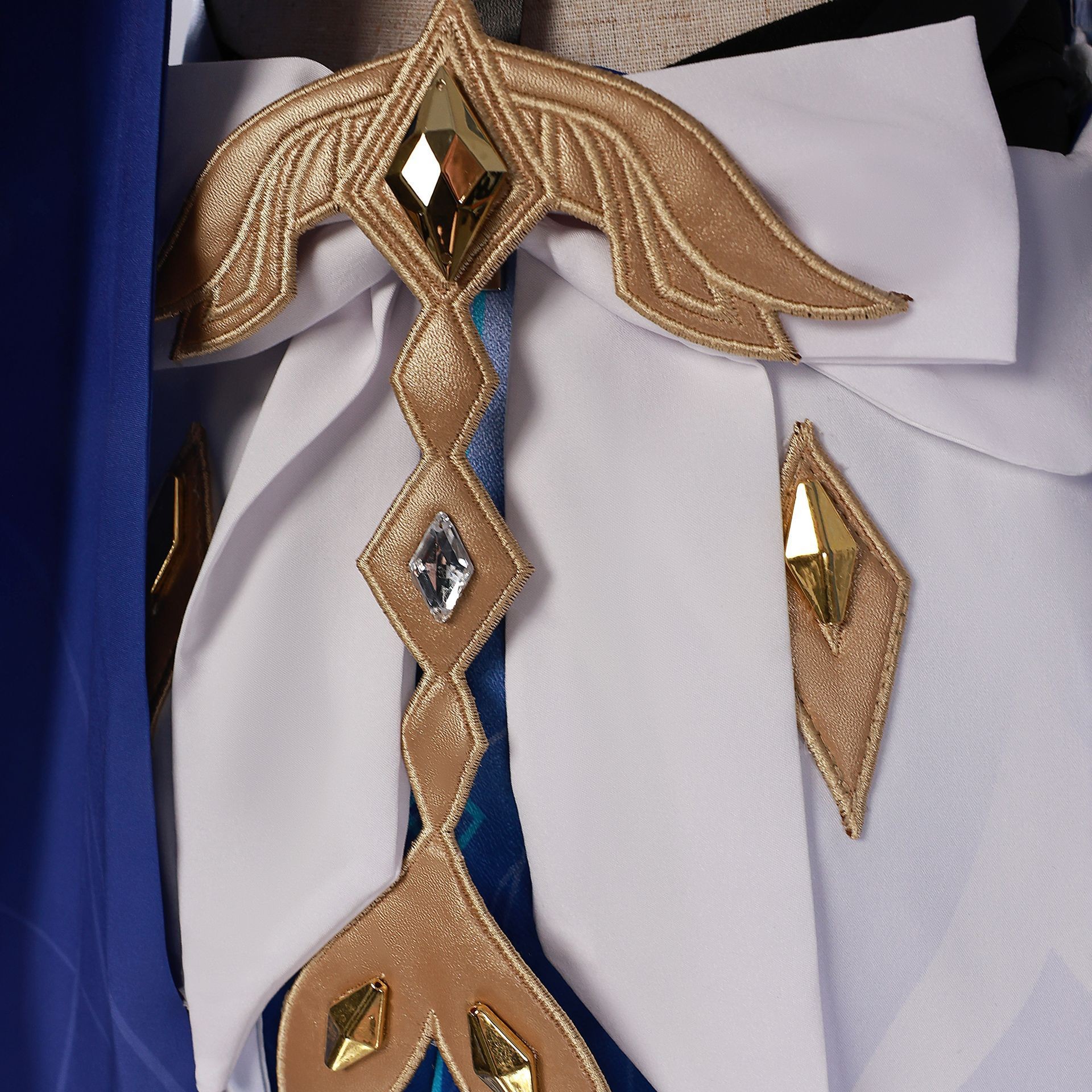 Close-up of Skirk cosplay embroidery and fabric