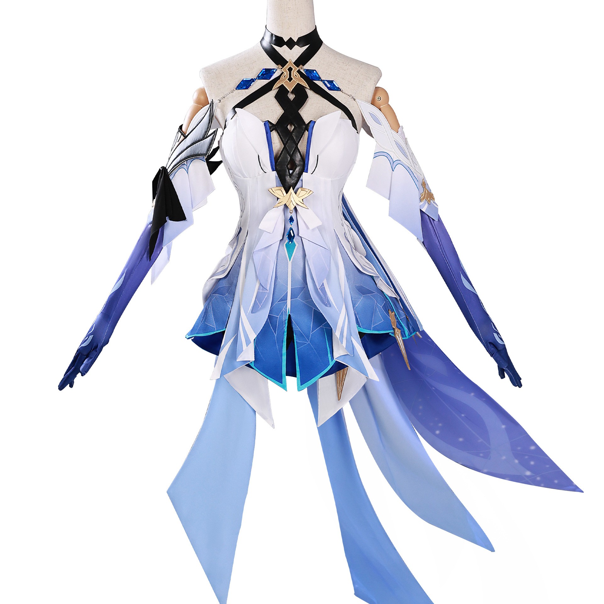 Full front view of Genshin Skirk cosplay costume