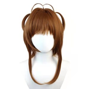 Front view of Sakura Kinomoto cosplay wig with short brown hairstyle