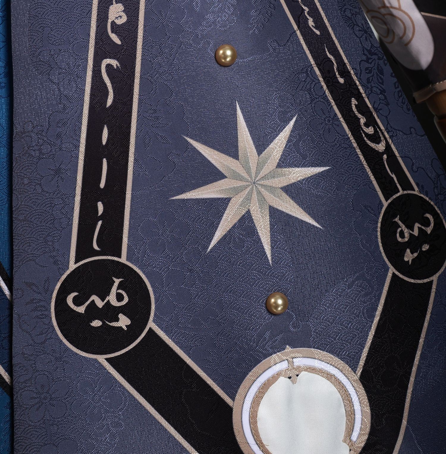 Close-up of Anaxa costume detailing and embroidery