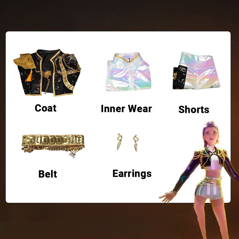 Yumicos Collab Series KPOP Demon Hunters – Huntrix Rumi Golden Performance Cosplay Costume (Black Suit) - Image 5